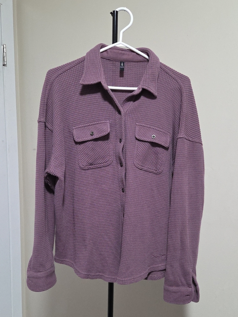 Lazypants Waffle-Knit Button-Up Cardigan in Mauve